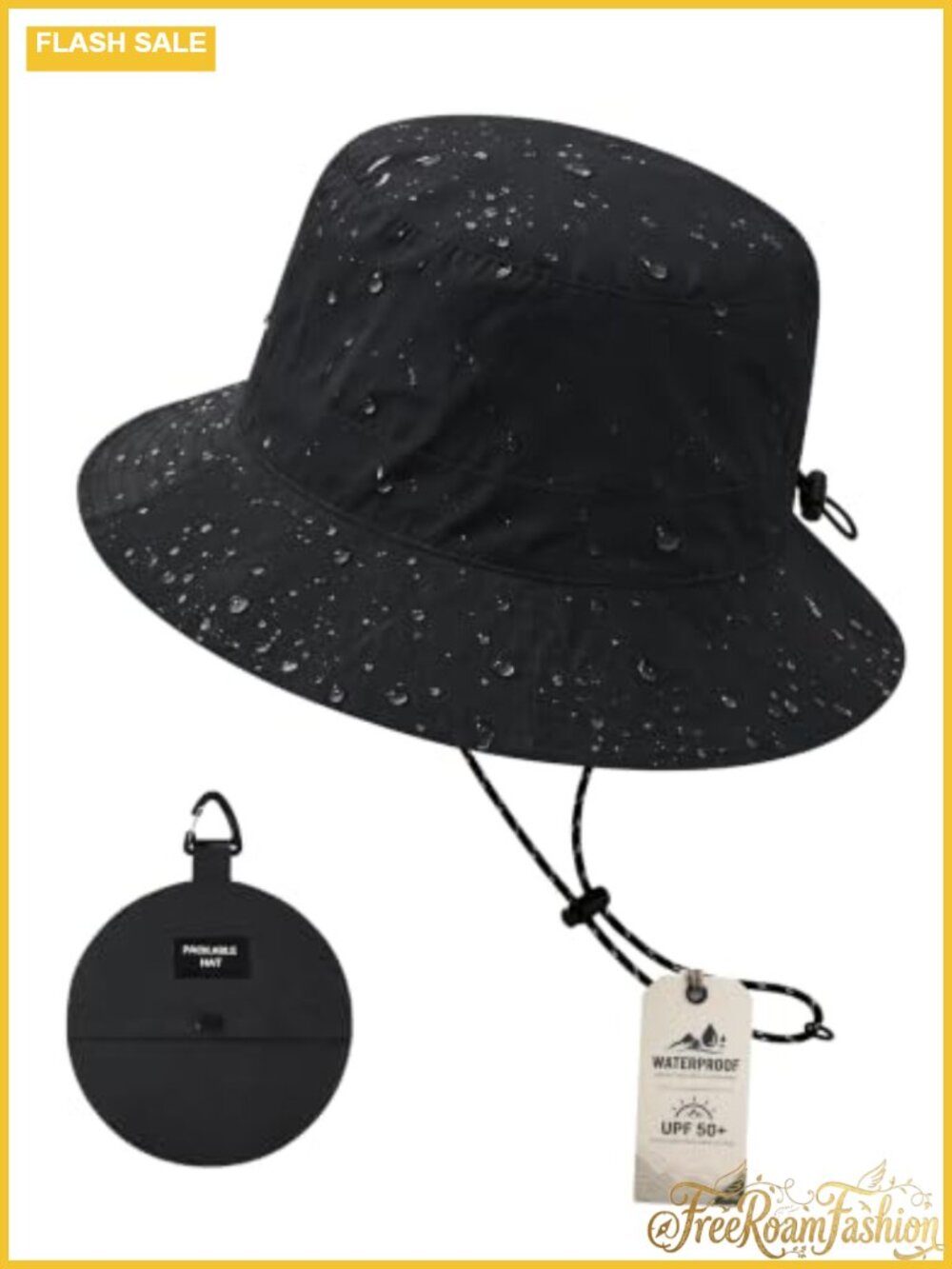 Waterproof Packable Bucket Hat UPF 50+ Sun Rain Chin Strap